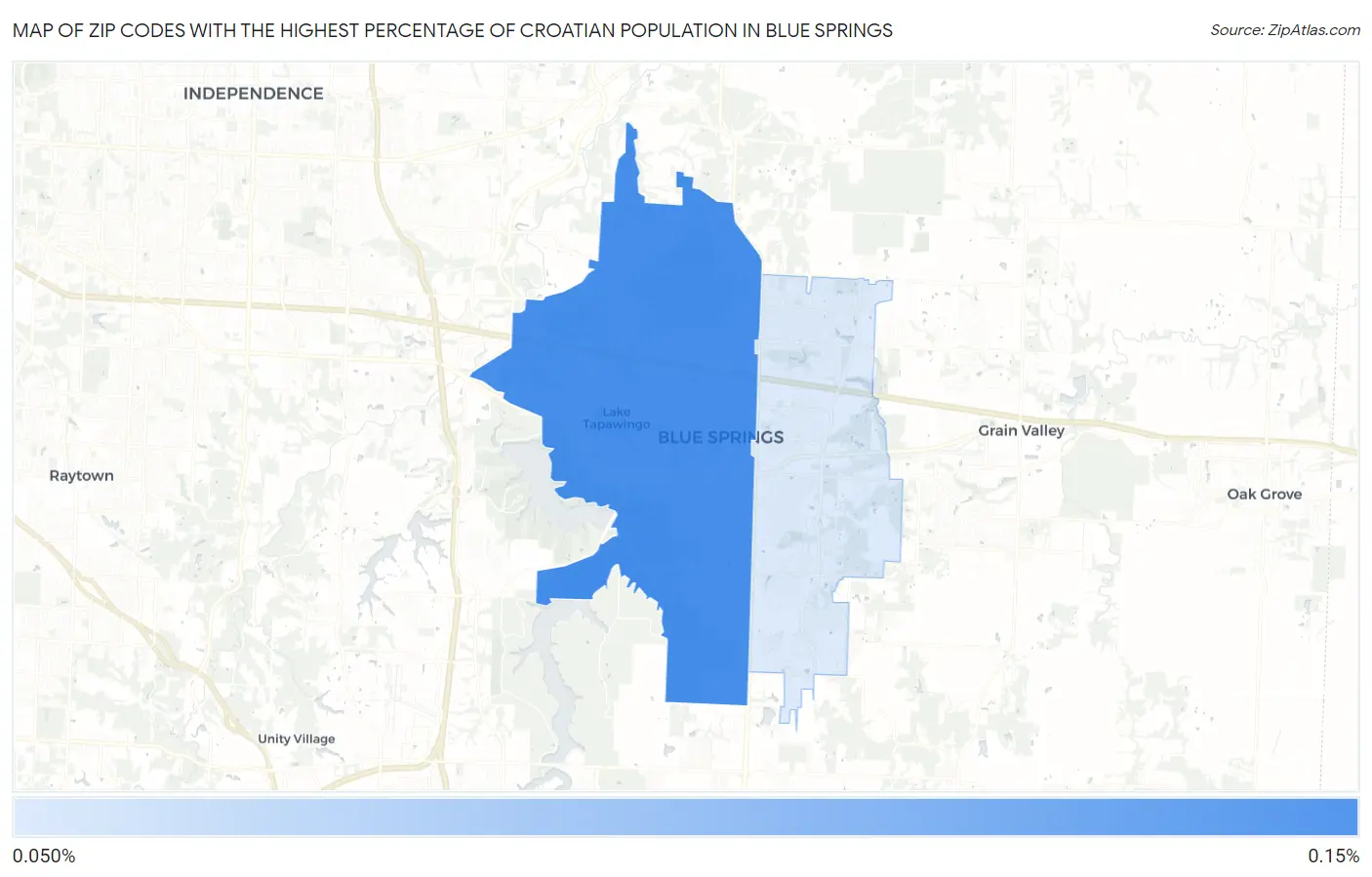 Zip Codes with the Highest Percentage of Croatian Population in Blue Springs Map