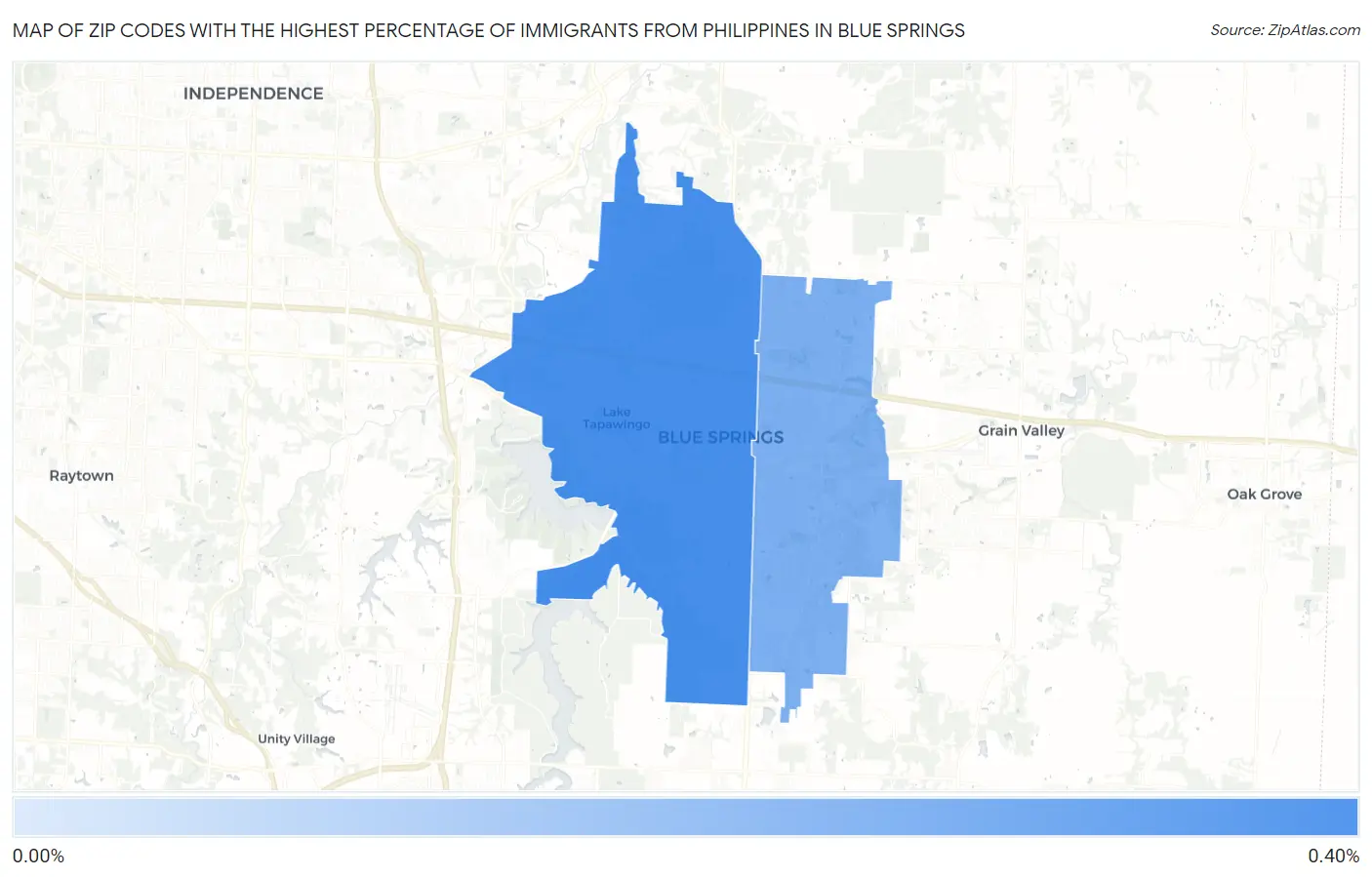 Zip Codes with the Highest Percentage of Immigrants from Philippines in Blue Springs Map