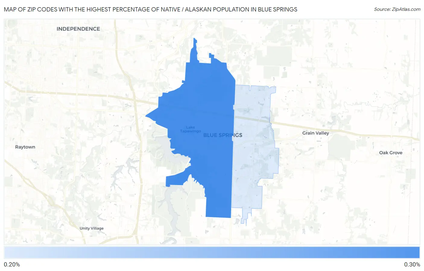 Zip Codes with the Highest Percentage of Native / Alaskan Population in Blue Springs Map