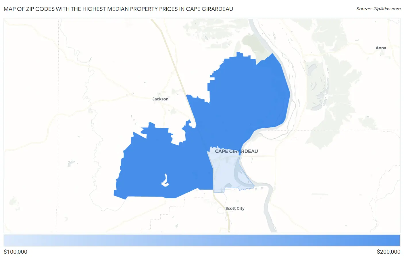 Zip Codes with the Highest Median Property Prices in Cape Girardeau Map