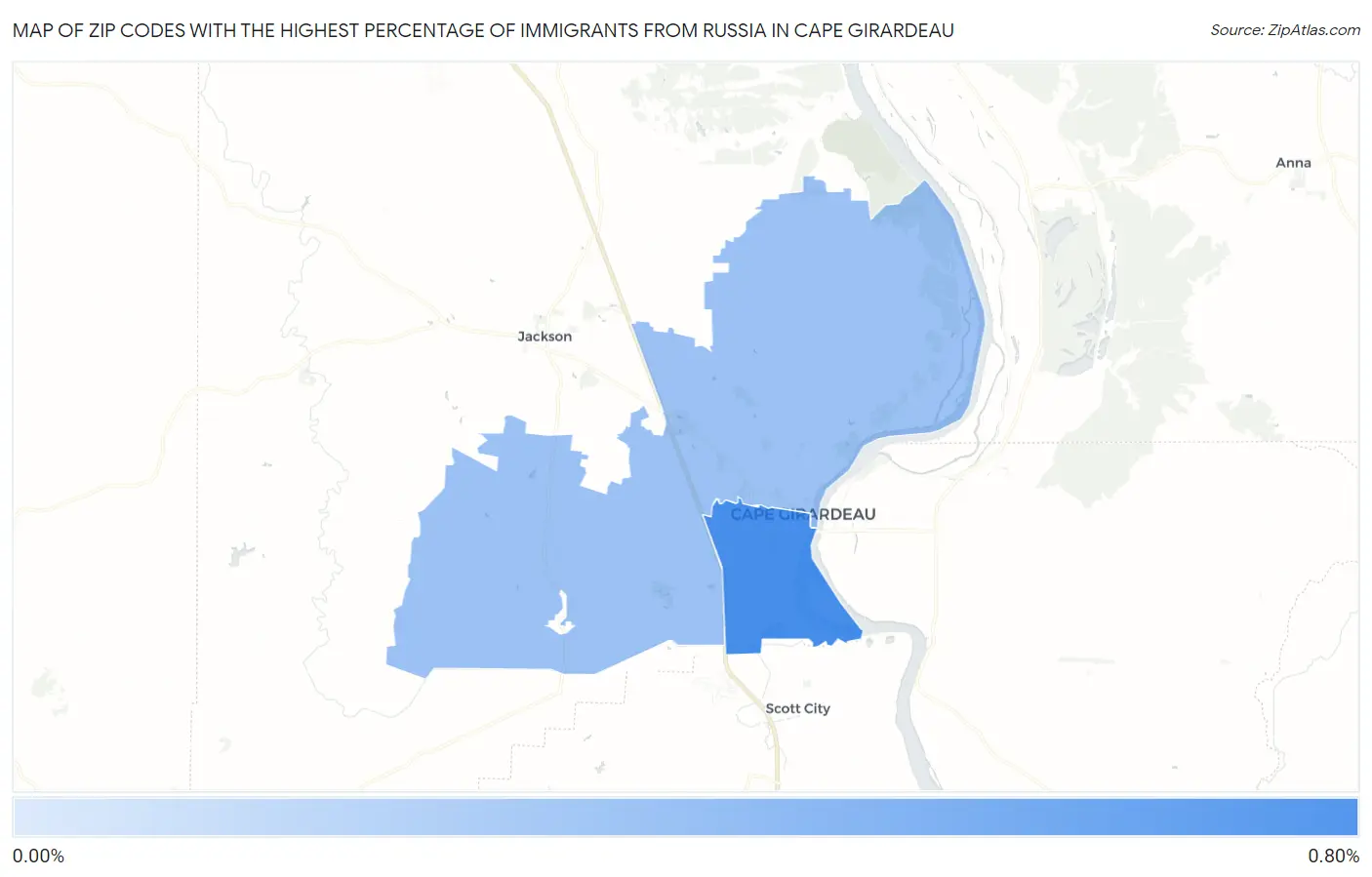 Zip Codes with the Highest Percentage of Immigrants from Russia in Cape Girardeau Map