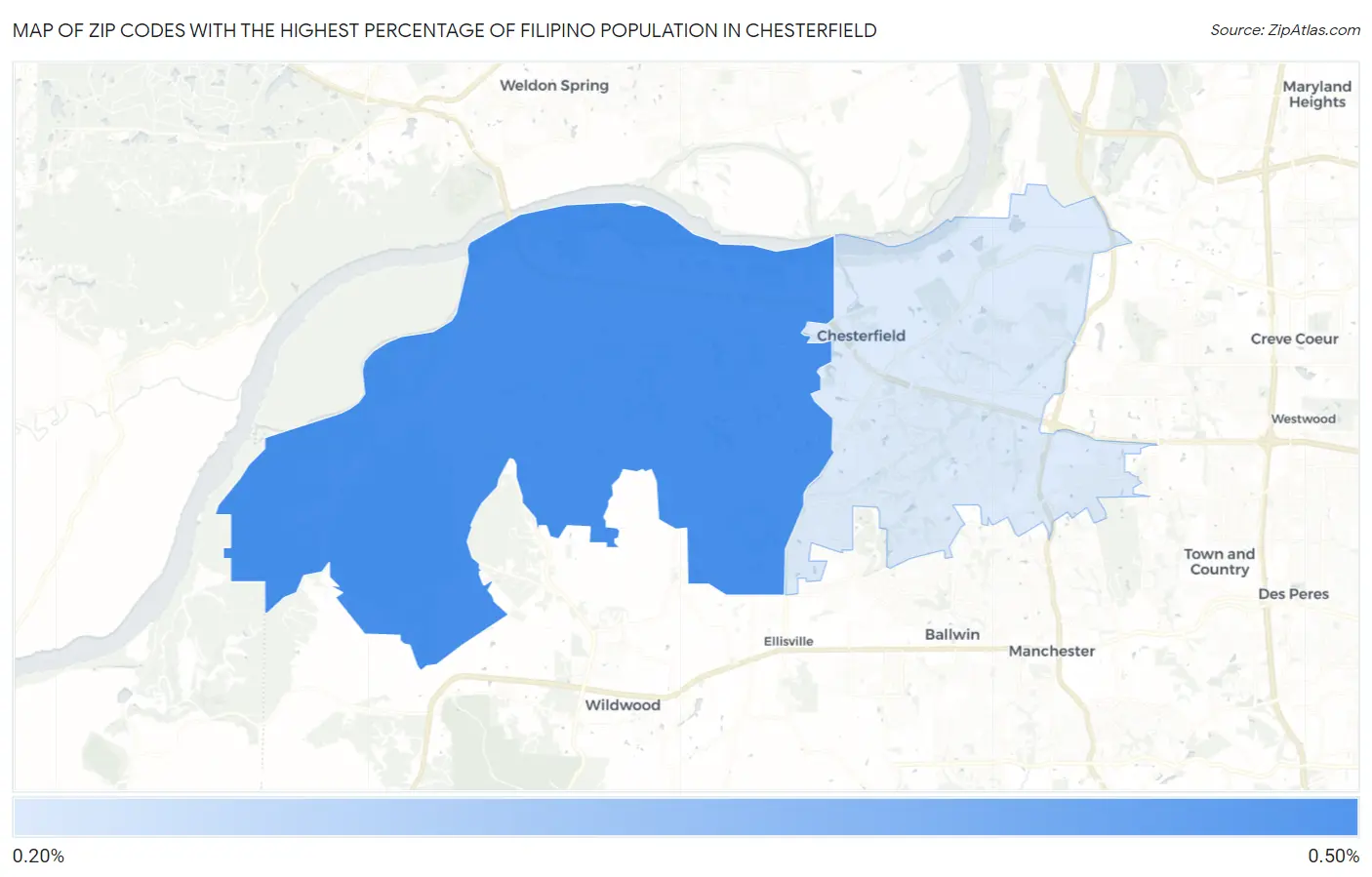 Zip Codes with the Highest Percentage of Filipino Population in Chesterfield Map