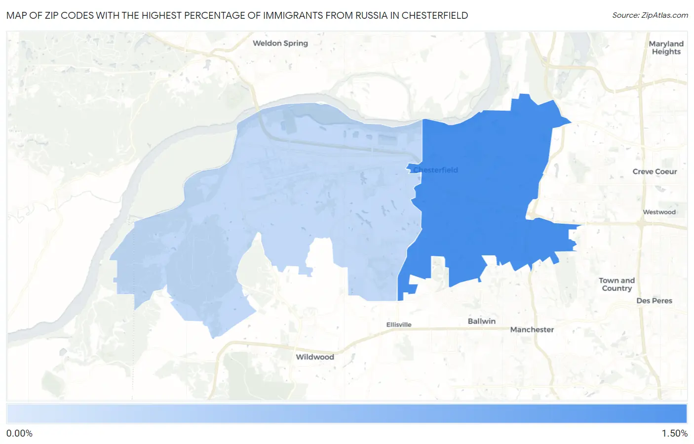 Zip Codes with the Highest Percentage of Immigrants from Russia in Chesterfield Map