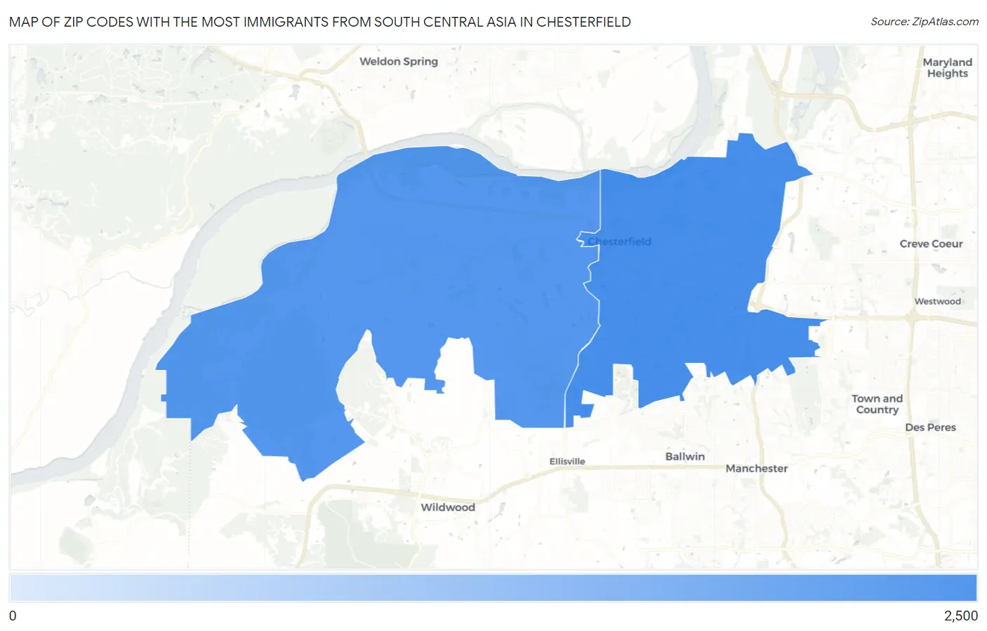 Zip Codes with the Most Immigrants from South Central Asia in Chesterfield Map