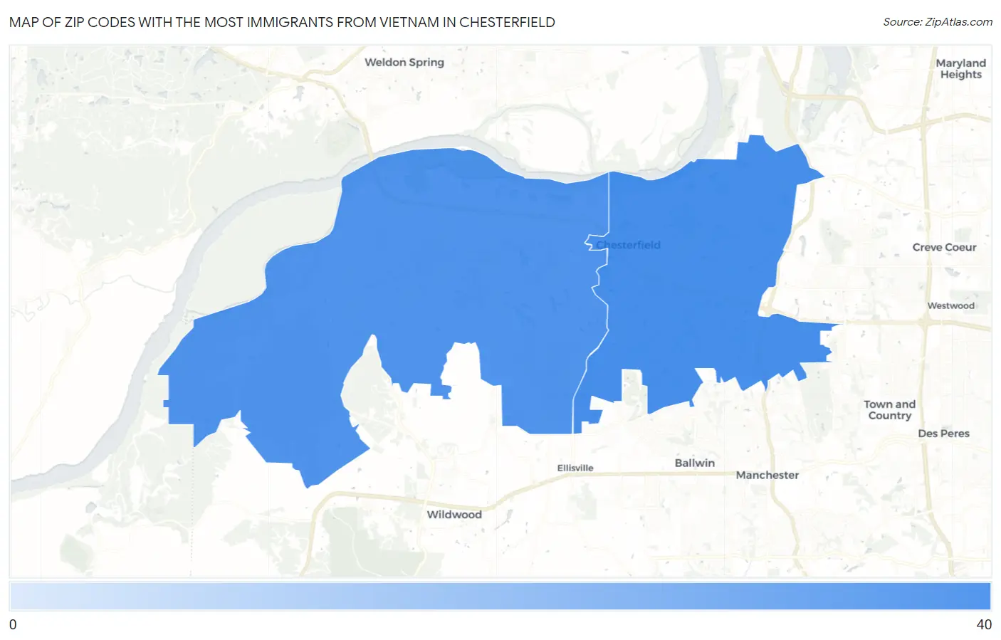 Zip Codes with the Most Immigrants from Vietnam in Chesterfield Map