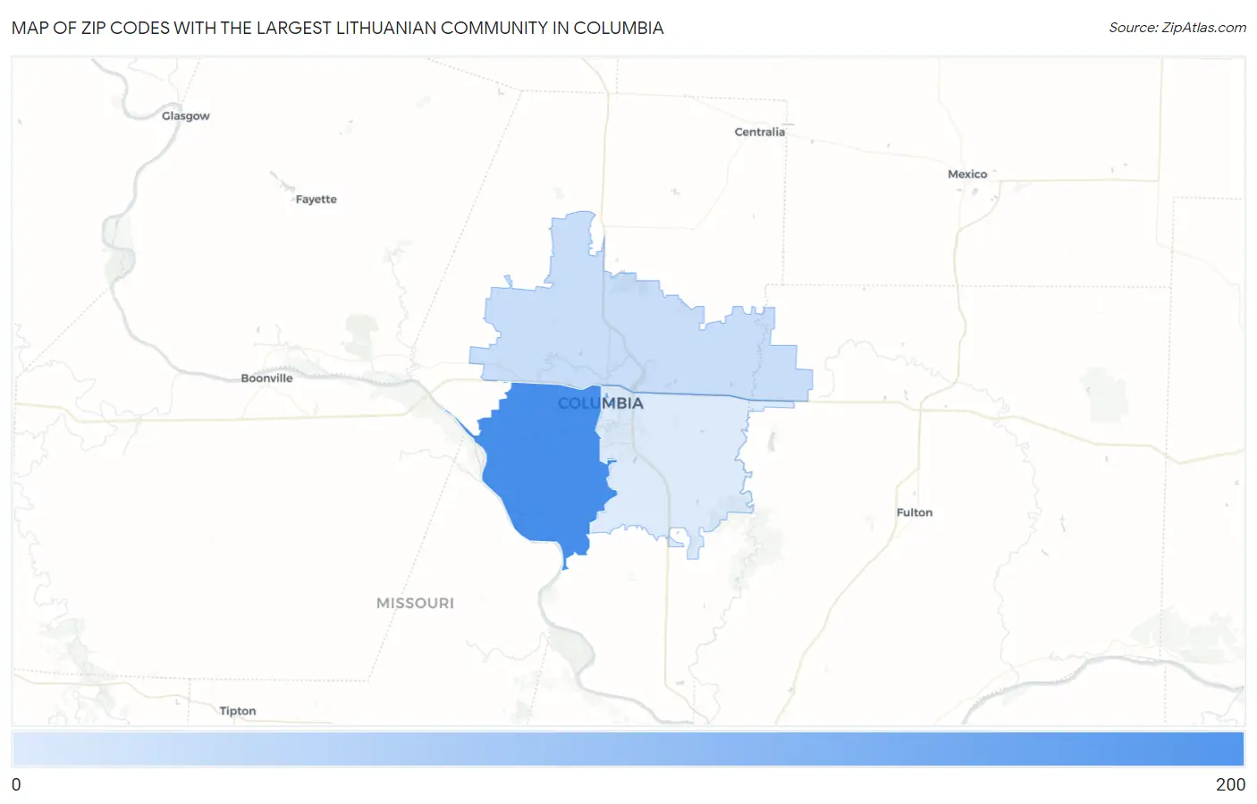 Zip Codes with the Largest Lithuanian Community in Columbia Map