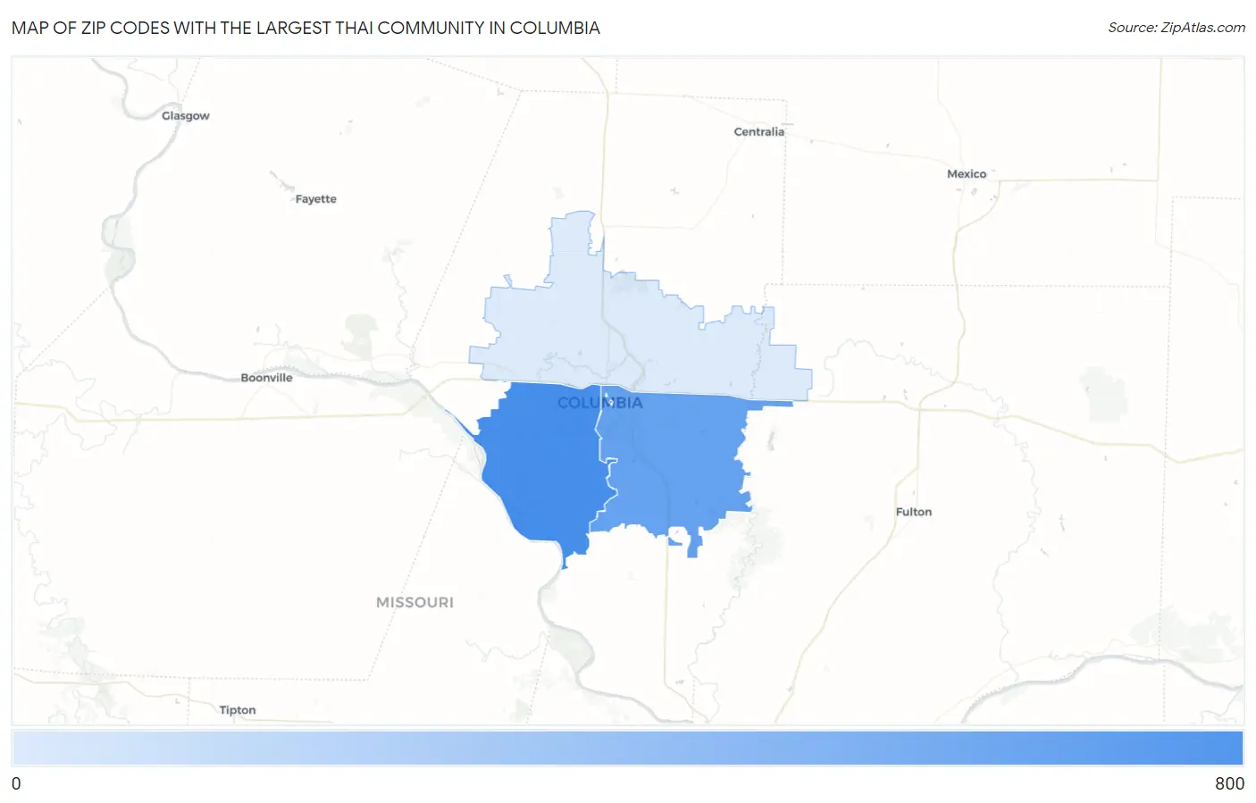 Zip Codes with the Largest Thai Community in Columbia Map