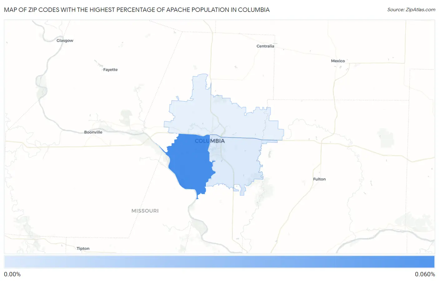 Zip Codes with the Highest Percentage of Apache Population in Columbia Map