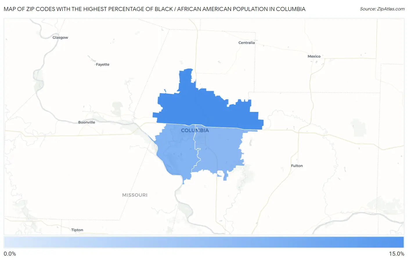 Zip Codes with the Highest Percentage of Black / African American Population in Columbia Map