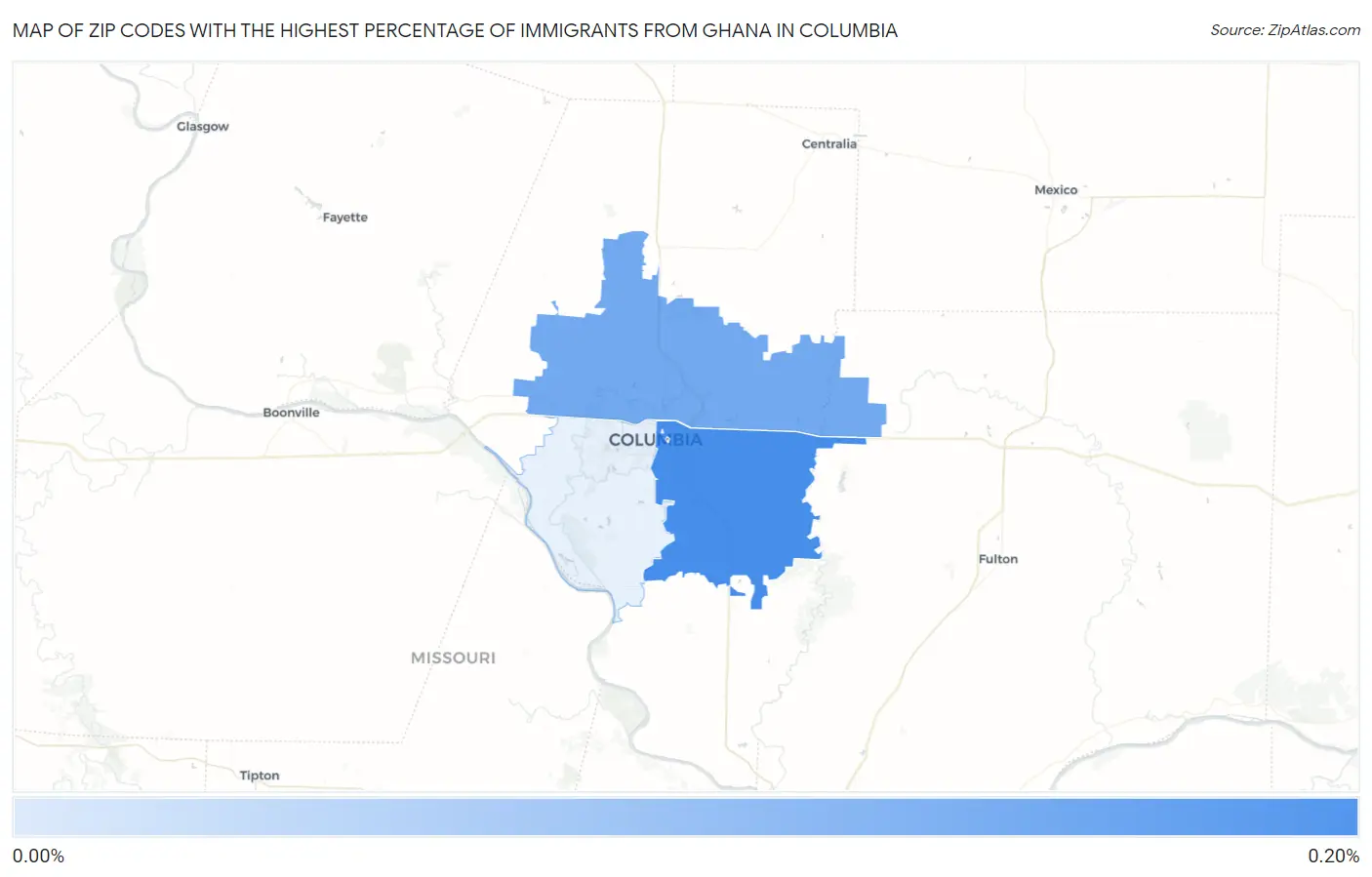 Zip Codes with the Highest Percentage of Immigrants from Ghana in Columbia Map