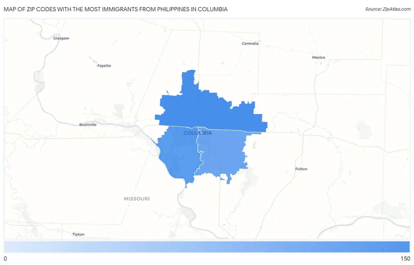 Zip Codes with the Most Immigrants from Philippines in Columbia Map