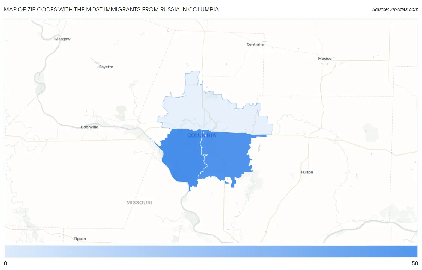 Zip Codes with the Most Immigrants from Russia in Columbia Map