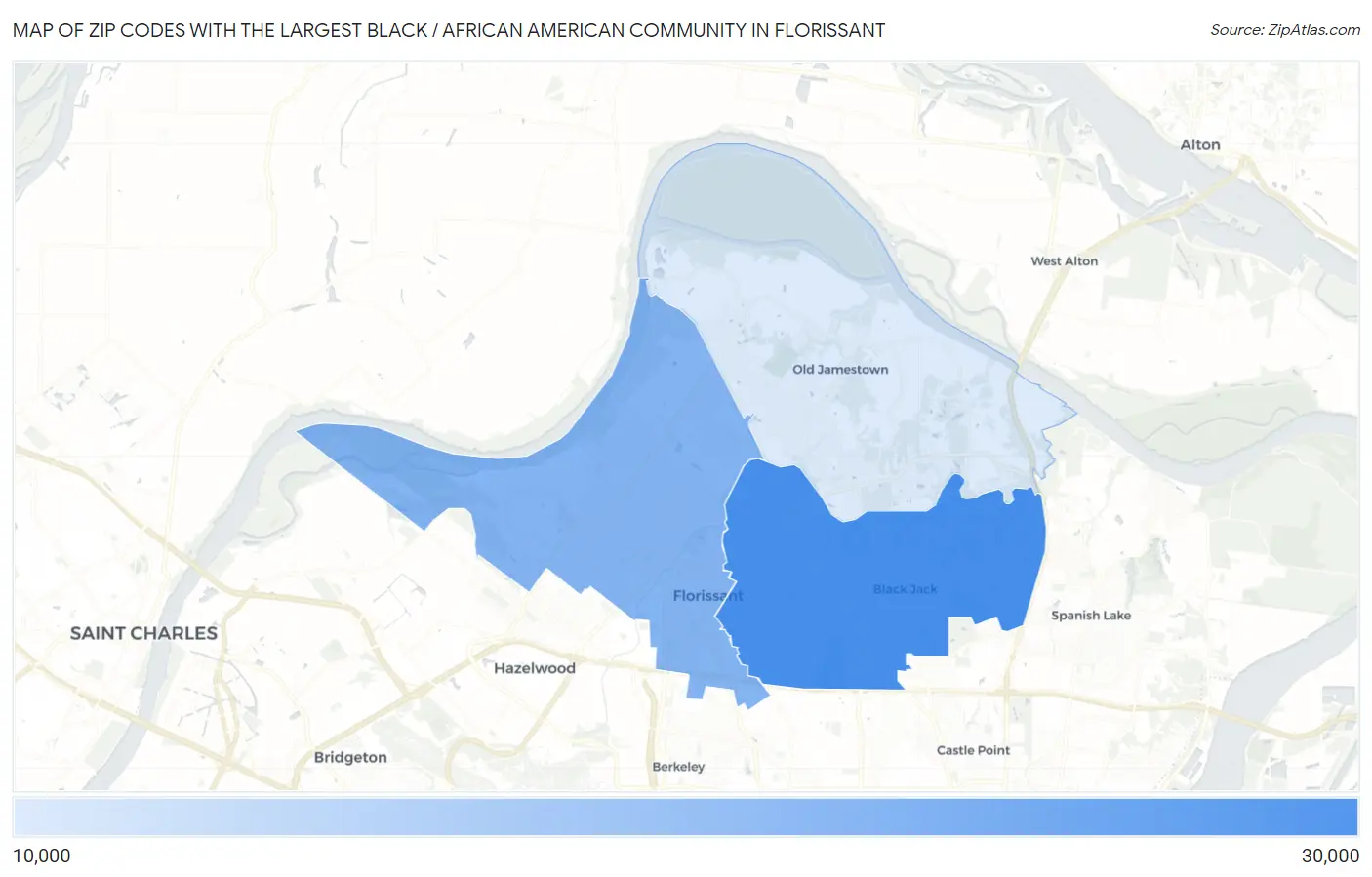 Zip Codes with the Largest Black / African American Community in Florissant Map