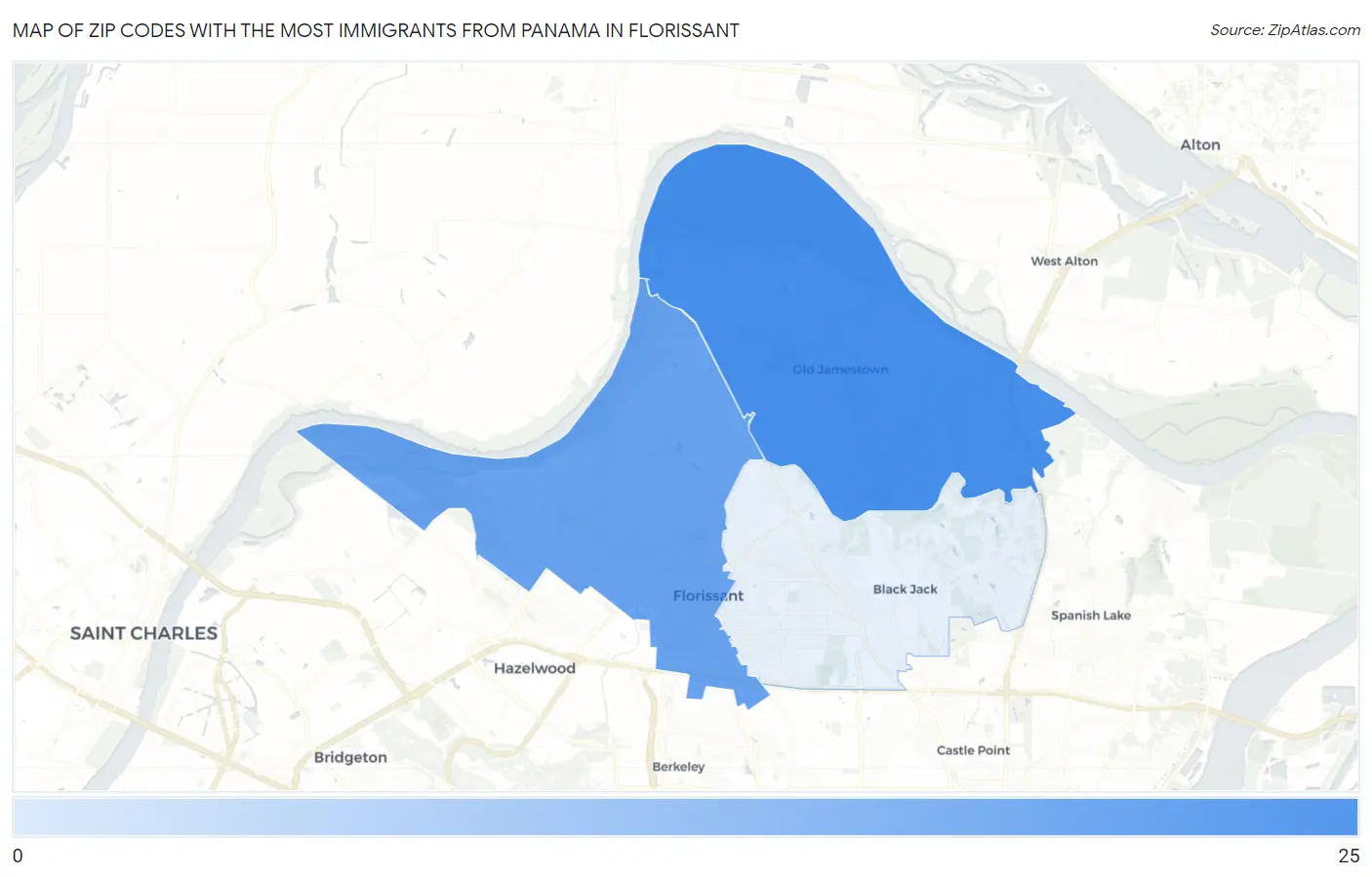 Zip Codes with the Most Immigrants from Panama in Florissant Map
