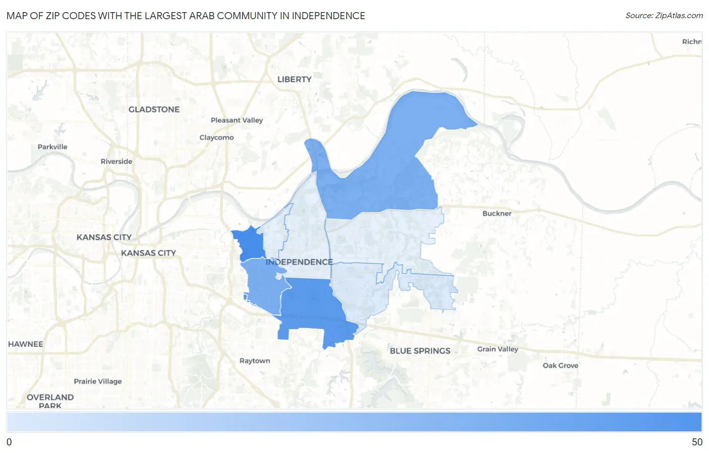 Zip Codes with the Largest Arab Community in Independence Map