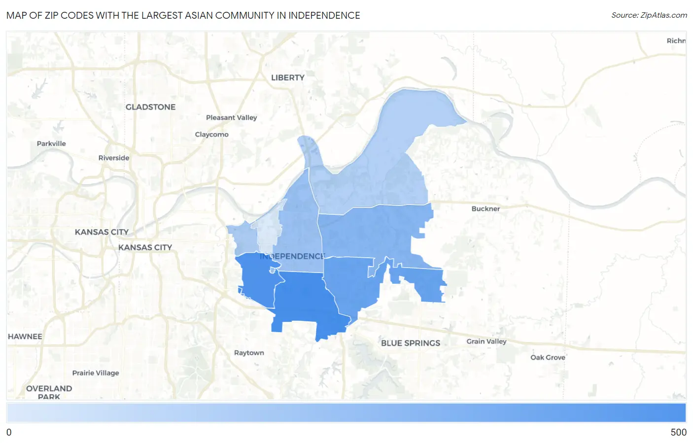 Zip Codes with the Largest Asian Community in Independence Map