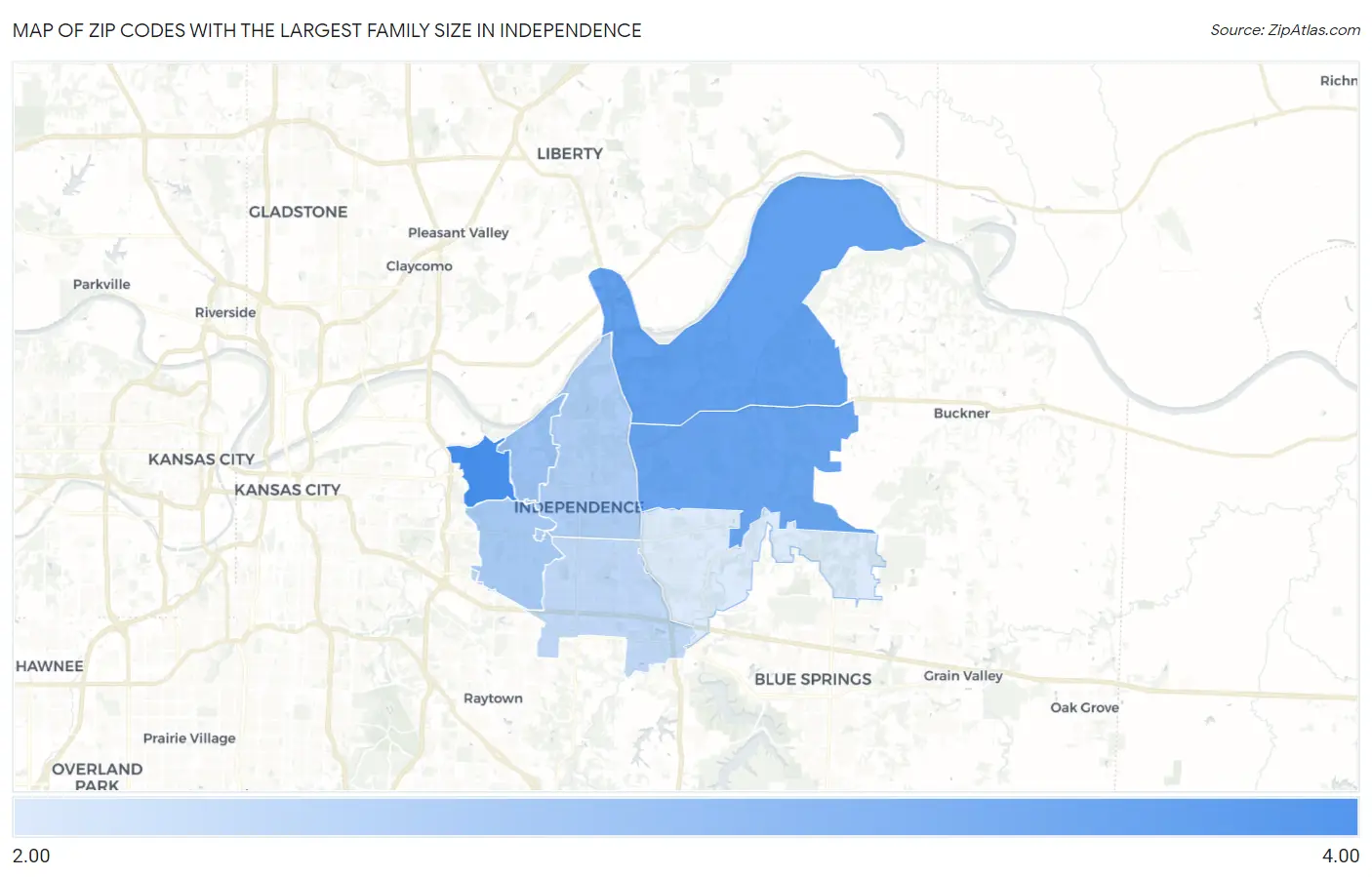 Zip Codes with the Largest Family Size in Independence Map