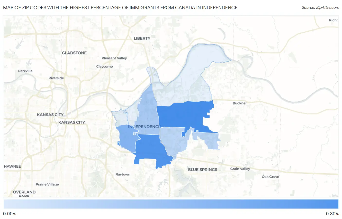 Zip Codes with the Highest Percentage of Immigrants from Canada in Independence Map