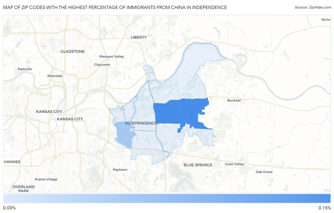 Zip Codes with the Highest Percentage of Immigrants from China in Independence Map