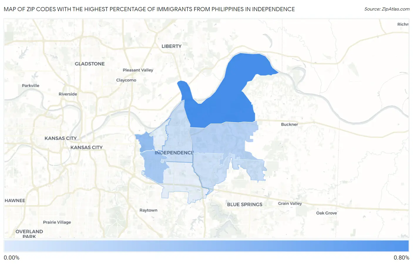 Zip Codes with the Highest Percentage of Immigrants from Philippines in Independence Map
