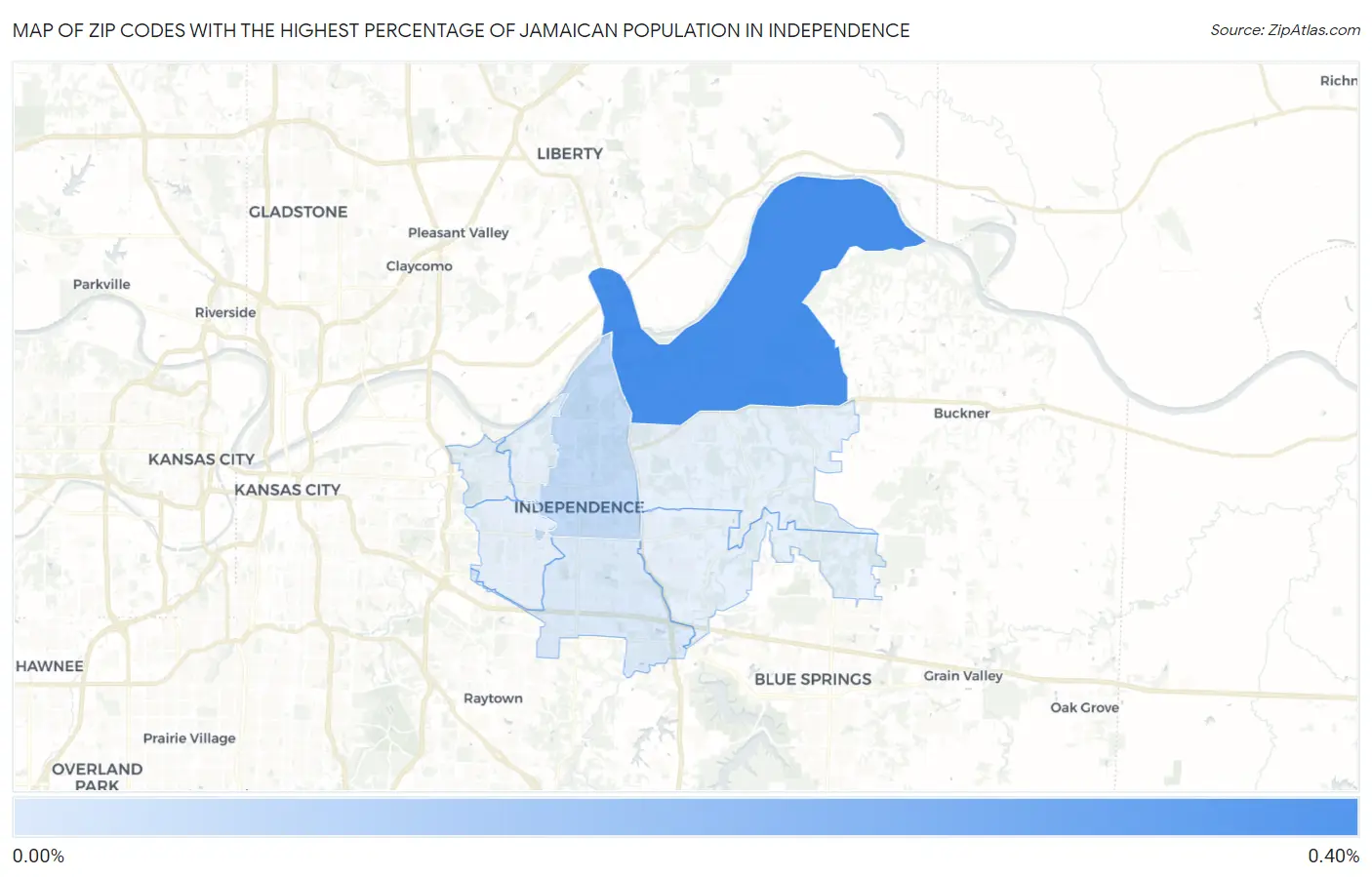 Zip Codes with the Highest Percentage of Jamaican Population in Independence Map