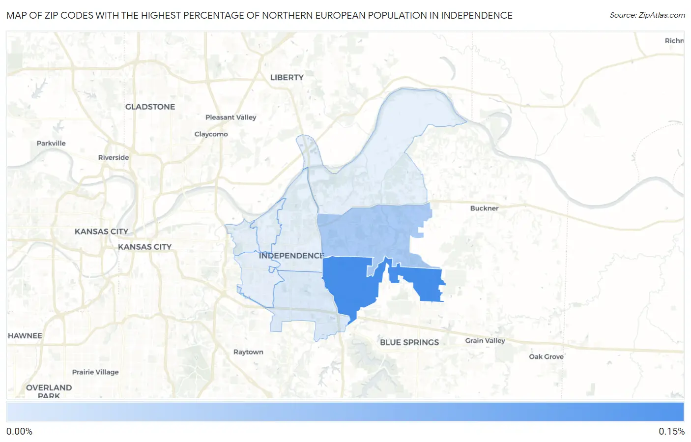 Zip Codes with the Highest Percentage of Northern European Population in Independence Map