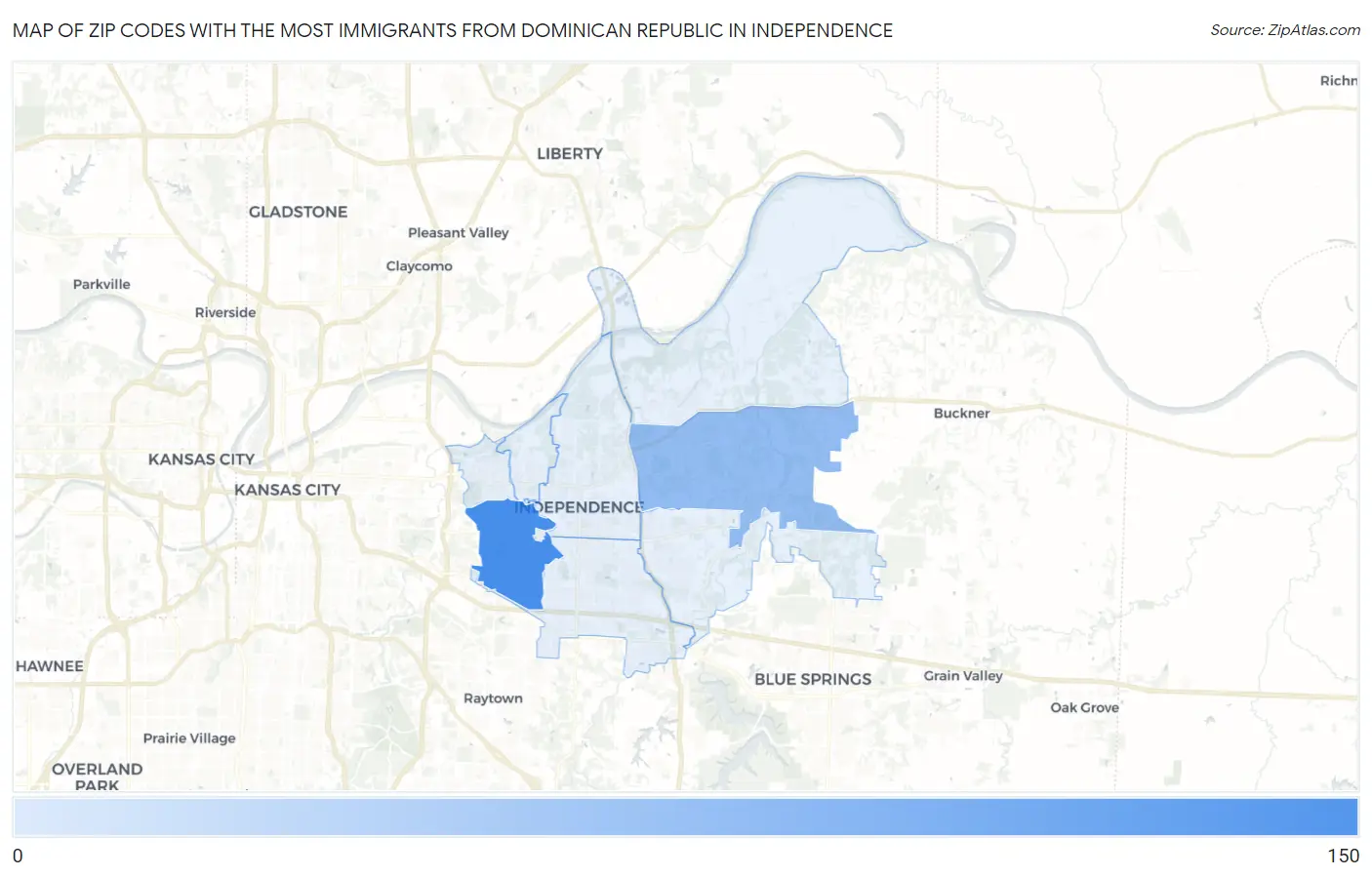 Zip Codes with the Most Immigrants from Dominican Republic in Independence Map