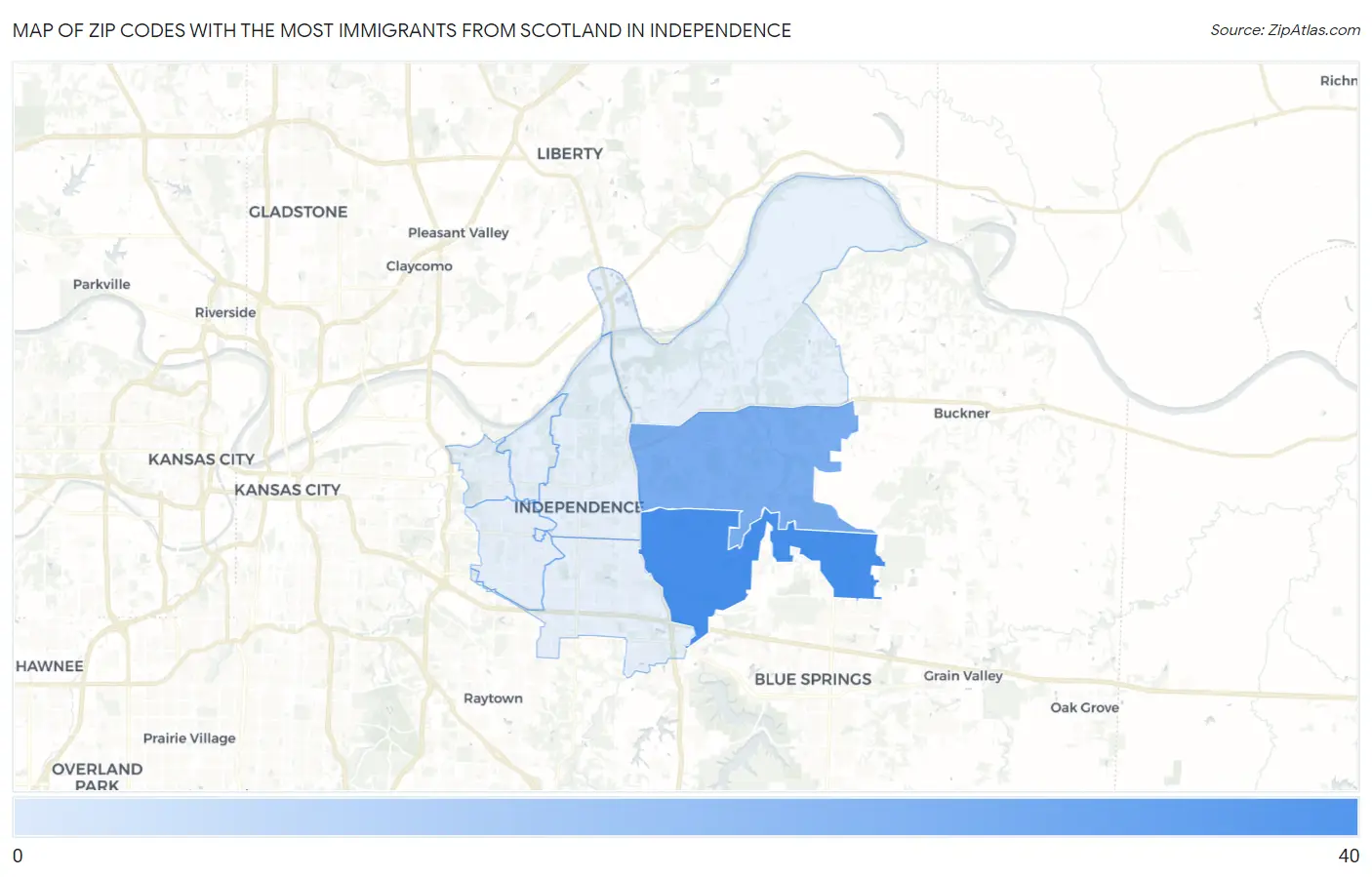 Zip Codes with the Most Immigrants from Scotland in Independence Map