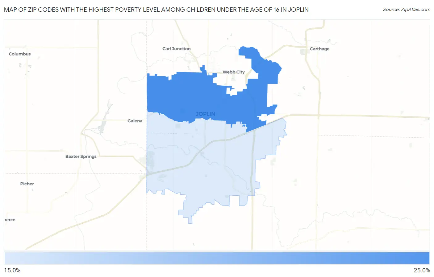 Zip Codes with the Highest Poverty Level Among Children Under the Age of 16 in Joplin Map