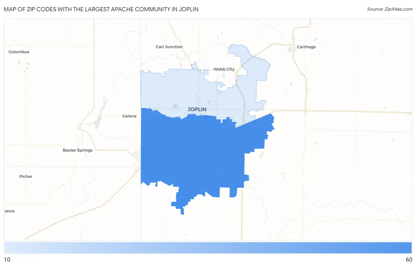 Zip Codes with the Largest Apache Community in Joplin Map