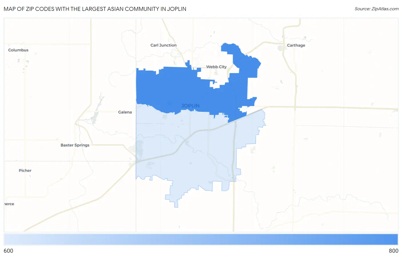 Zip Codes with the Largest Asian Community in Joplin Map