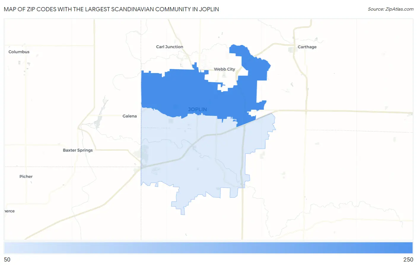 Zip Codes with the Largest Scandinavian Community in Joplin Map