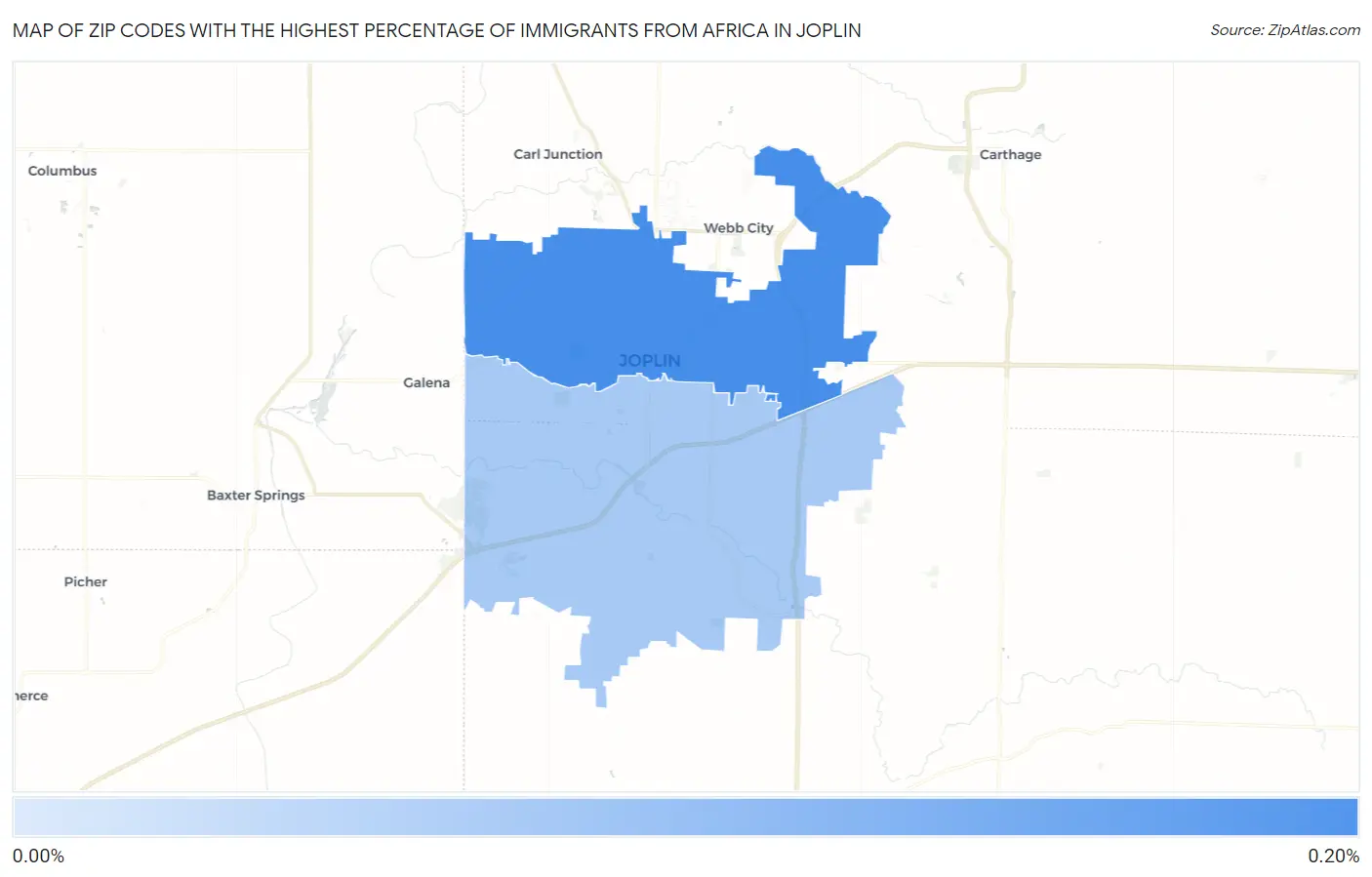 Zip Codes with the Highest Percentage of Immigrants from Africa in Joplin Map