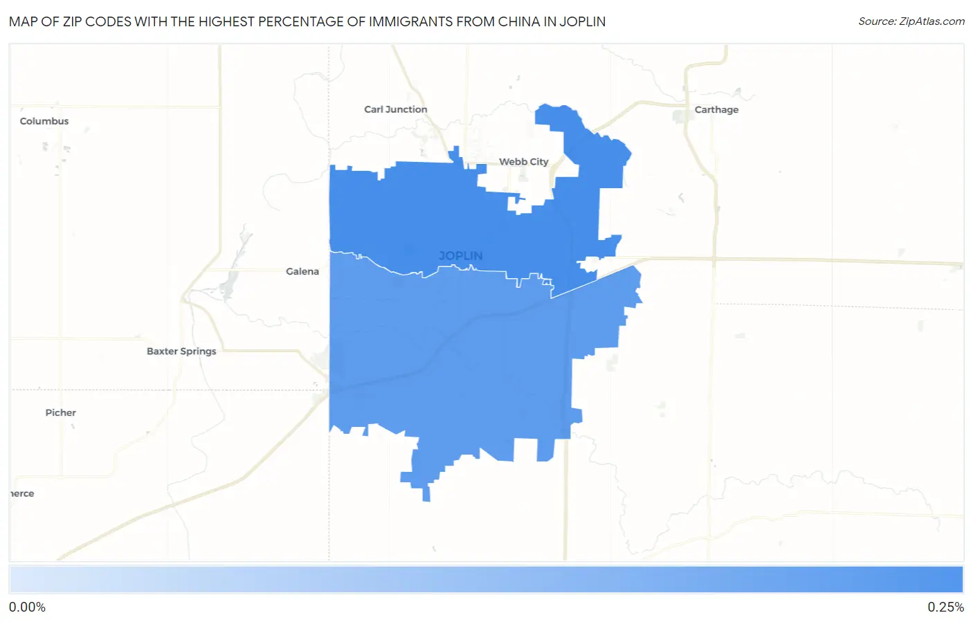 Zip Codes with the Highest Percentage of Immigrants from China in Joplin Map