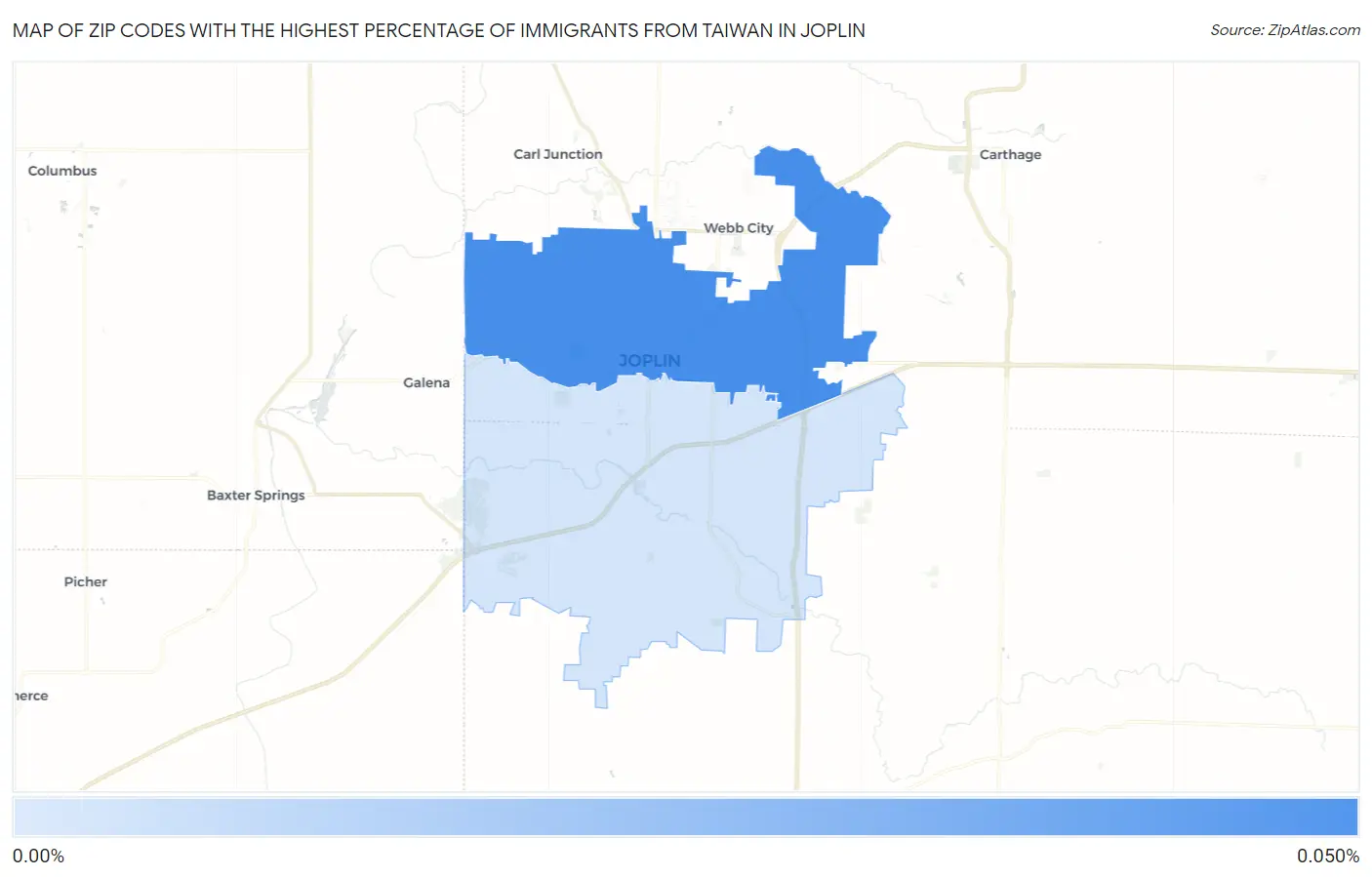 Zip Codes with the Highest Percentage of Immigrants from Taiwan in Joplin Map
