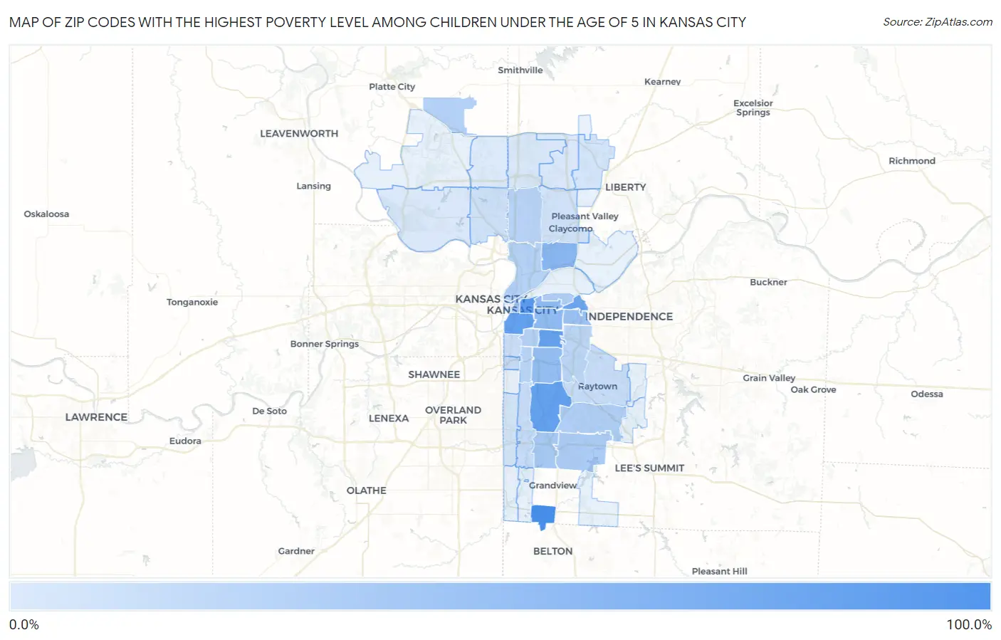 Zip Codes with the Highest Poverty Level Among Children Under the Age of 5 in Kansas City Map