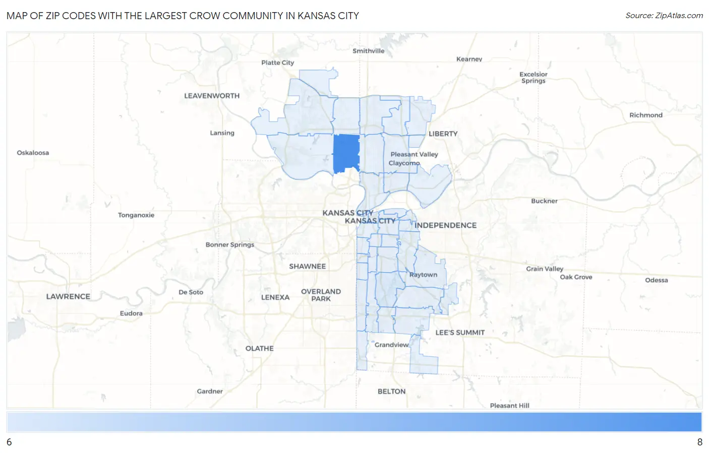 Zip Codes with the Largest Crow Community in Kansas City Map