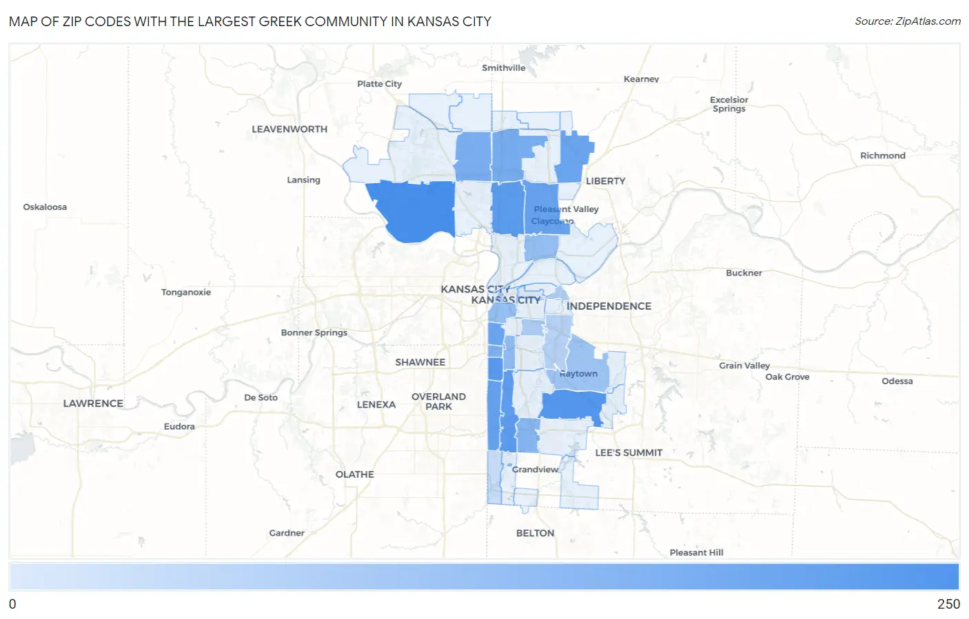 Zip Codes with the Largest Greek Community in Kansas City Map