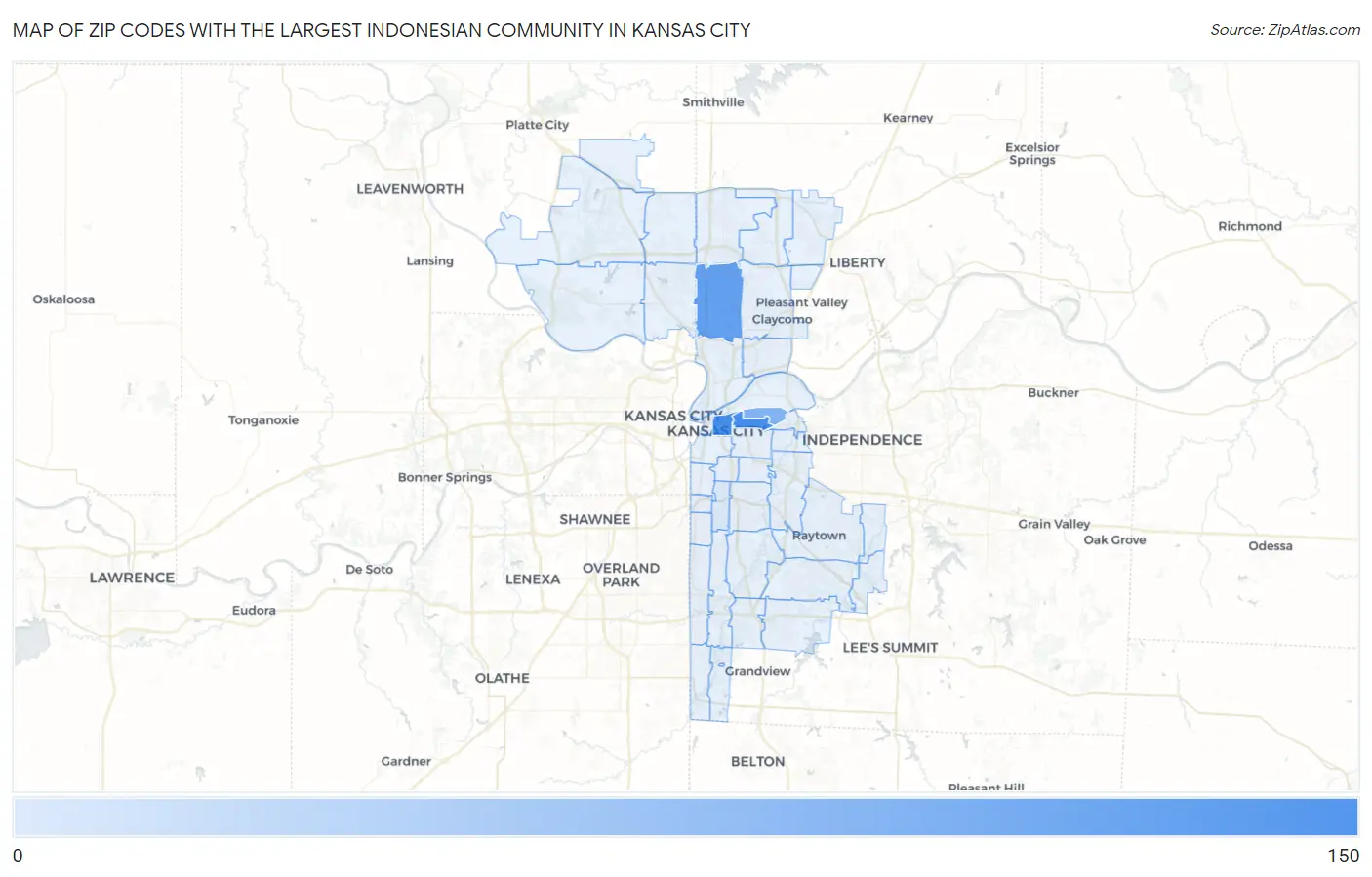 Zip Codes with the Largest Indonesian Community in Kansas City Map