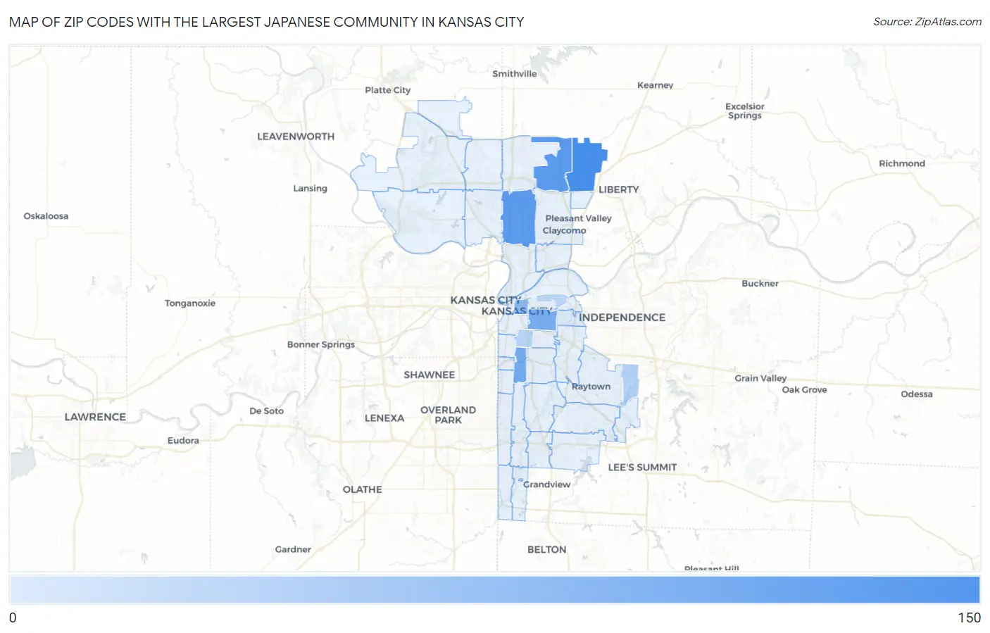 Zip Codes with the Largest Japanese Community in Kansas City Map