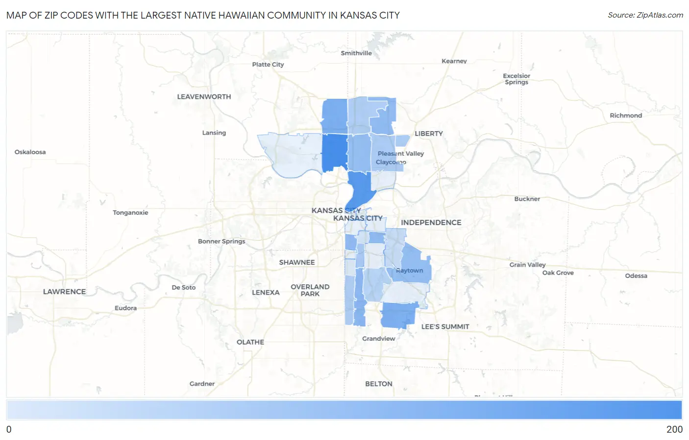 Zip Codes with the Largest Native Hawaiian Community in Kansas City Map