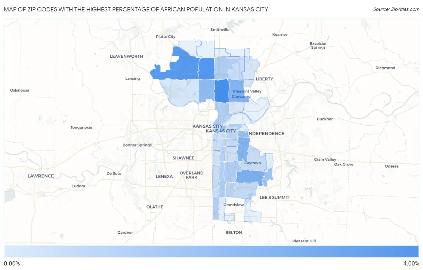 Zip Codes with the Highest Percentage of African Population in Kansas City Map