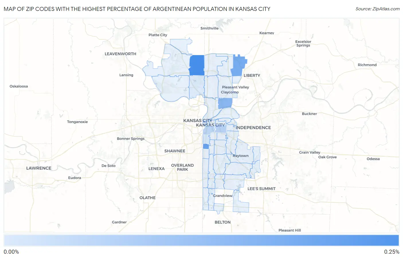 Zip Codes with the Highest Percentage of Argentinean Population in Kansas City Map
