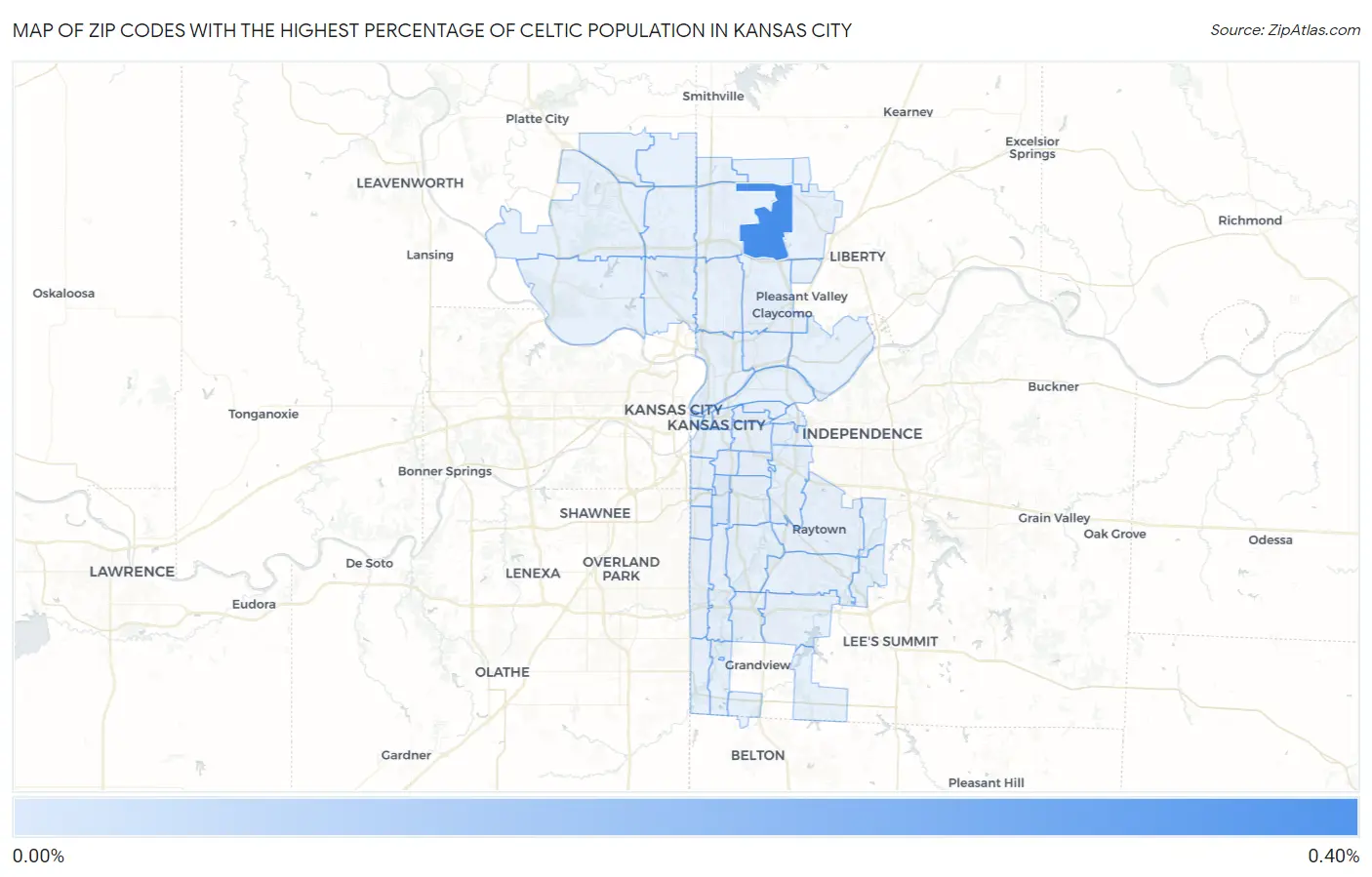 Zip Codes with the Highest Percentage of Celtic Population in Kansas City Map
