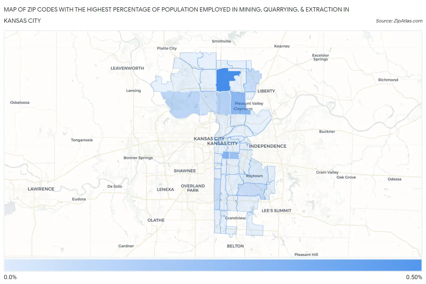 Zip Codes with the Highest Percentage of Population Employed in Mining, Quarrying, & Extraction in Kansas City Map