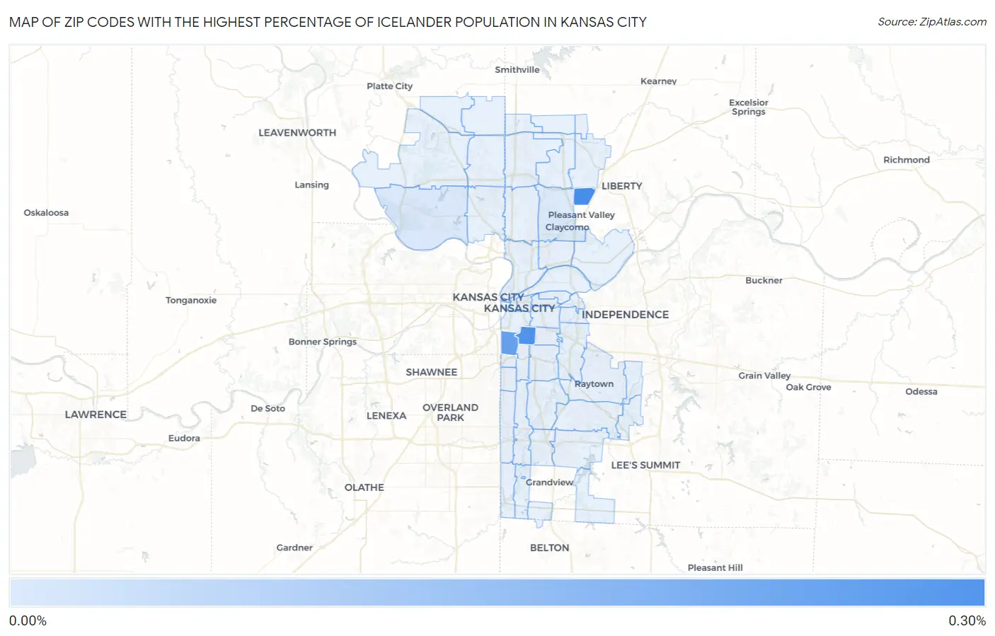 Zip Codes with the Highest Percentage of Icelander Population in Kansas City Map