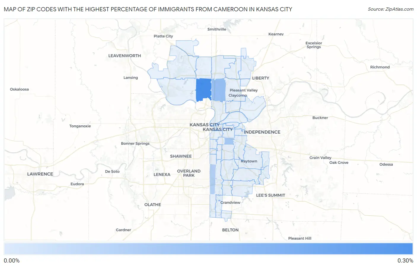 Zip Codes with the Highest Percentage of Immigrants from Cameroon in Kansas City Map