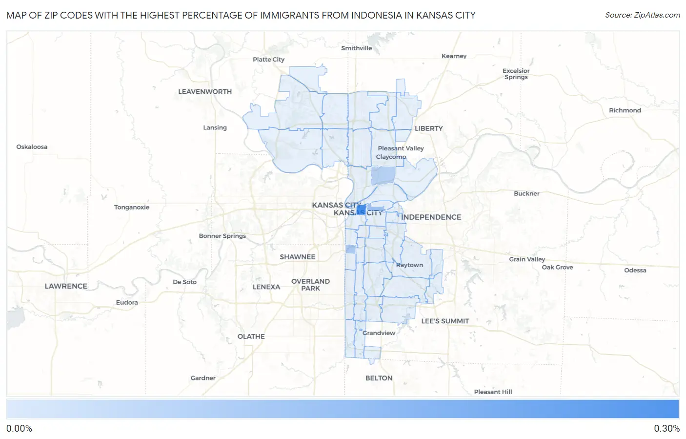 Zip Codes with the Highest Percentage of Immigrants from Indonesia in Kansas City Map