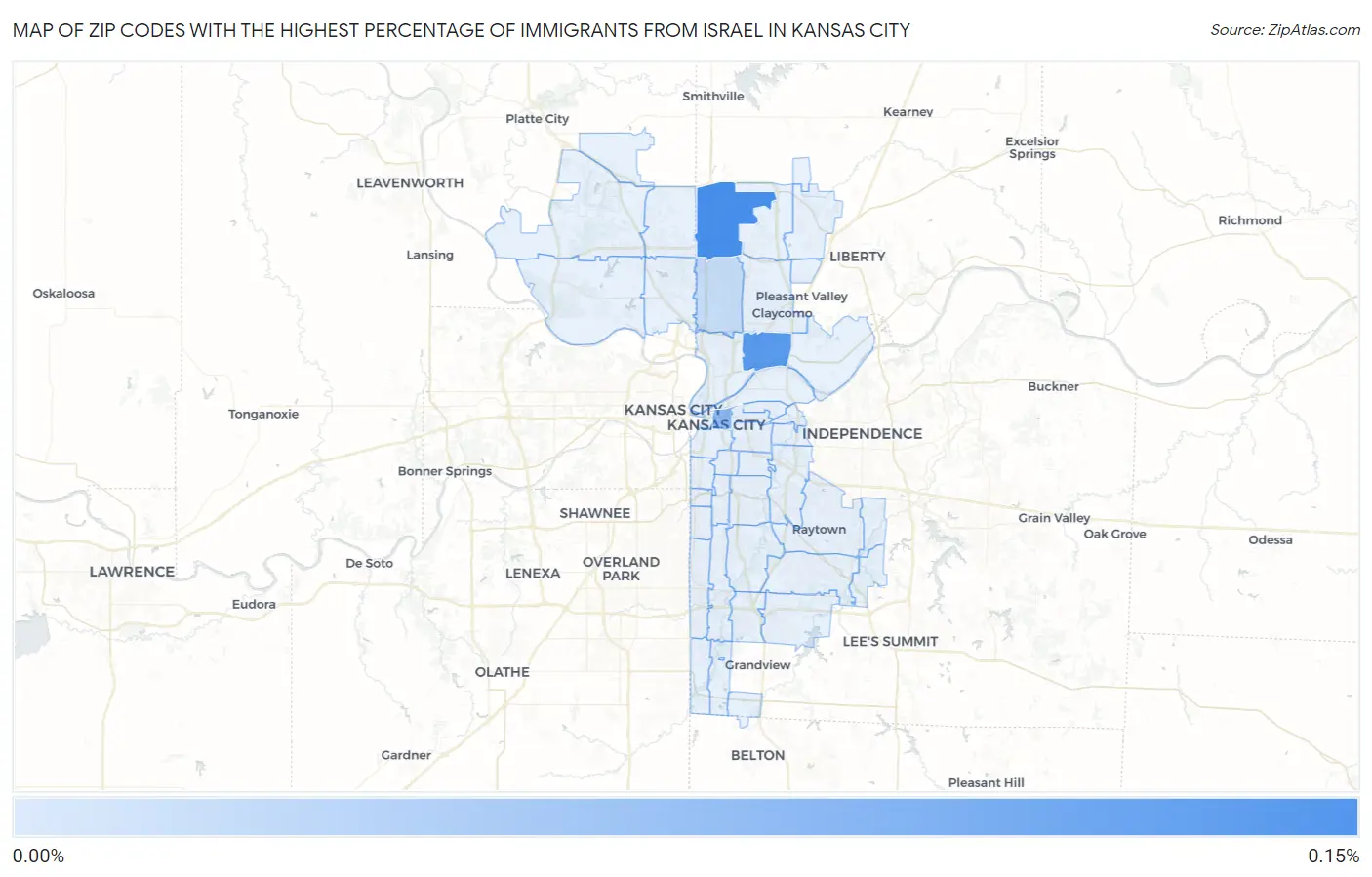 Zip Codes with the Highest Percentage of Immigrants from Israel in Kansas City Map