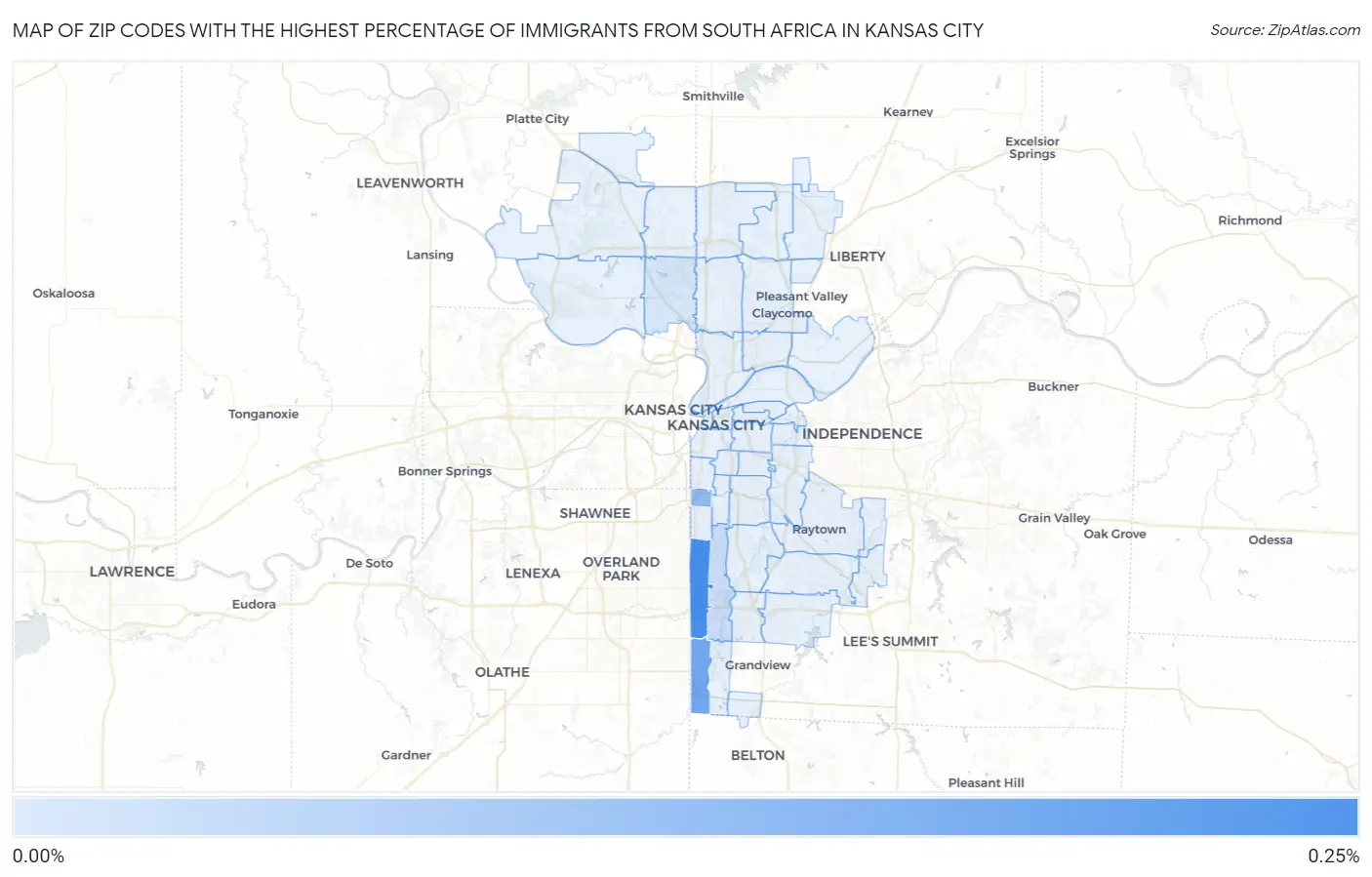 Zip Codes with the Highest Percentage of Immigrants from South Africa in Kansas City Map